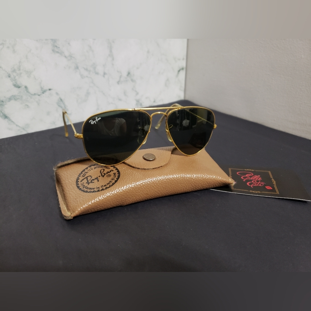 Ray-Ban Gold and Black Aviator Sunglasses - Picture 4 of 15